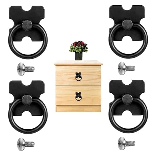 Image of RosewineC 4 pcs Drawer Handles and Ring Pull, Vintage Metal Drawer Knobs Pulls Handles Decorative Furniture Door Drawer Handles and Ring Pull with Screws for Cabinet Wardrobe Cupboard Dresser, Black
