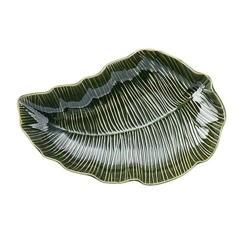 Image of MIKASA Jardin Stoneware Leaf Serving Dish, Unique Green Serveware for Entertaining, 31.5cm - Dishwasher Safe