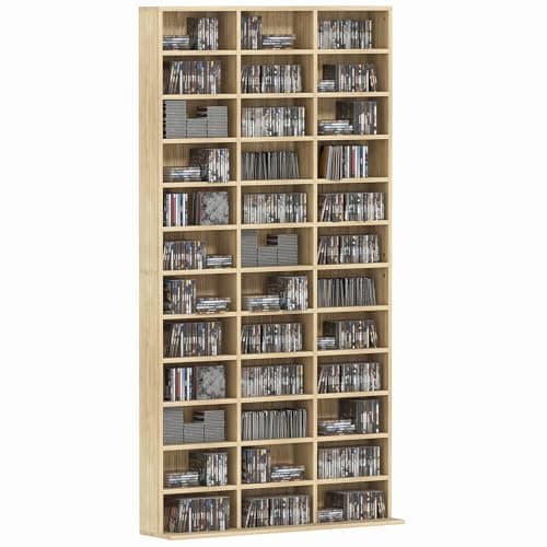 Image of HOMCOM 1116 CD/ 528 DVD Storage Unit, Media Storage Shelf, Wooden Display Unit with Adjustable Shelves, 102 x 195 cm, Oak Tone