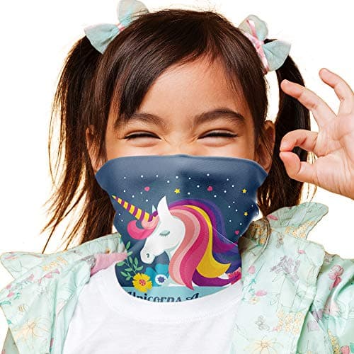 Image of Girls Balaclava Face Neck Snood Cover, Unicorn Gifts for Girls Pink Multifunctional Headwear Snood Scarf Neck Gaiter for girls, Face Protection Sun Dust Wind Proof School (Unicorns are Real)