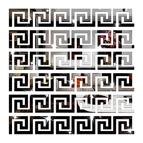 Image of NAILDOKI DIY Wall Decals Acrylic Mirror Sticker Set, Mirror Wall Stickers for Living Room Bedroom Decor (Greek Key Black)