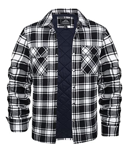 Image of KEFITEVD Mens Shacket Flannel Lumberjack Shirt Thick Plaid Jackets Checked Button Down Shirts with Pockets Black,XL