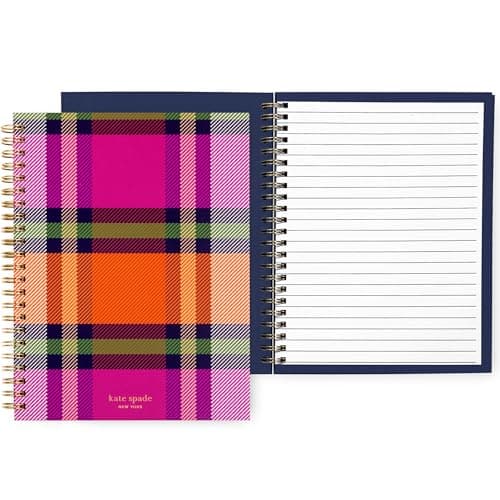 Image of kate spade new york Colorful Mini Spiral Notebook, 8.25" x 6.75" Journal Notebook with 112 Lined Pages, Grand Plaid Duo