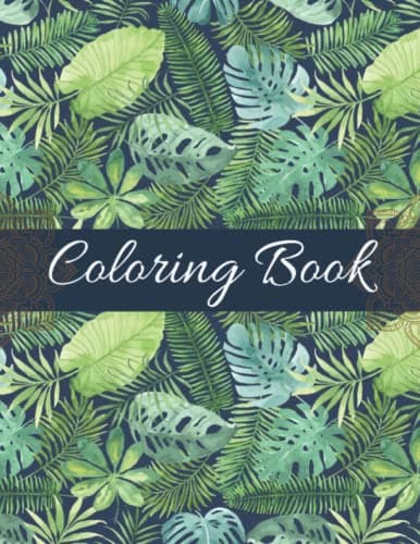 Image of Color Animals Coloring Book: Perfectly Portable Pages, High-Quality, Easy To Take Along Everywhere Gift For Stress Relief Coloring ( Tropical branches on dark pattern Coloring Books Adult