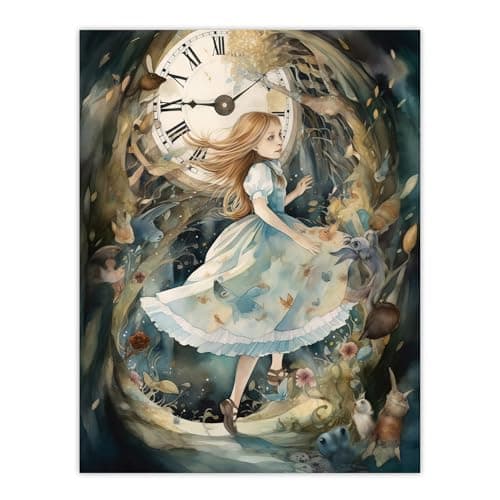 Image of Artery8 Alice In Wonderland Watercolour Down The Rabbit Hole Whimsical Magical Adventure Painting Extra Large XL Wall Art Poster Print