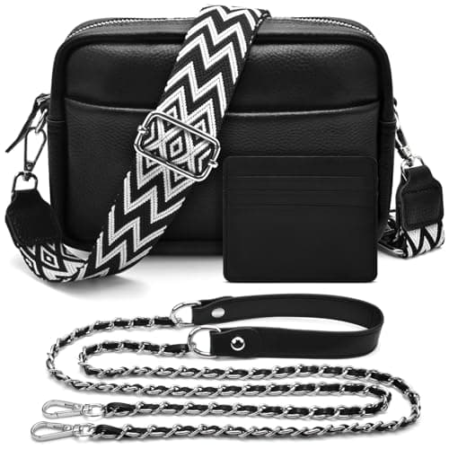 Image of BROTOU Crossbody Bag for Women, Leather Handbag & Shoulder Bag with Adjustable Wide Strap, Chain Strap & 3-Slot Card Holder, Camera Cross Body Bag for Lady Girl Shopping Daily Use (A-Black)