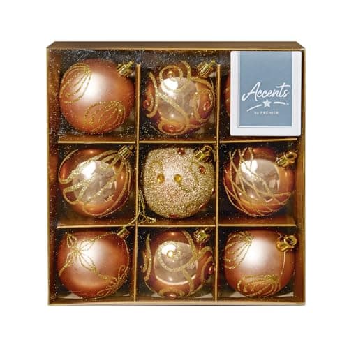 Image of Christmas Shatterproof Baubles 9 Pack 60mm Tree Decoration - glitter, matte, and shiny (Rose Gold 6343)