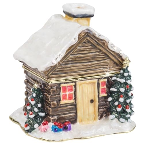 Image of Craycombe Trinkets 6078 Christmas Log Cabin Trinket Box, Red and Green