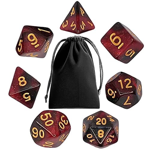 Image of Polyhedral Dice Set 7Pcs Polyhedral RPG Dice DND Dice Set with Dice Bag for Table Games Dragons and Dungeons MTG RPG(Star Black Red)