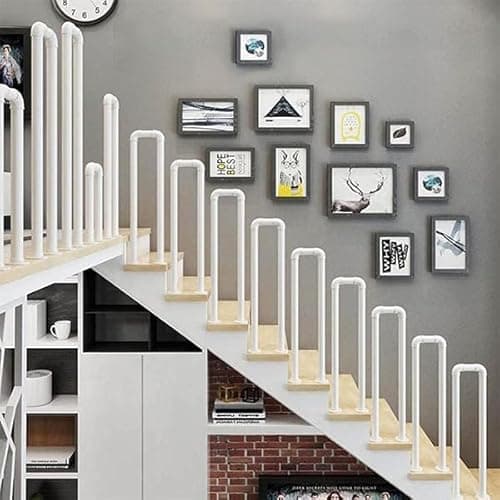 Image of Hggdsac U-Shaped Handrail Stainless Steel Handrail, Anti-Slip handrail, White Wrought Iron Banister Guardrail, for Indoor Outdoor Floor Mount Hand Rail, Keep Your Family Safe, Round Corners, 80CM
