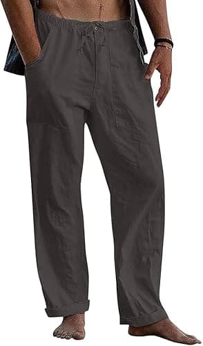 Image of Lxitoler Comfortable Lightweight Pants Harem Pants Mens Work Trousers Elasticated Waist Cotton Jogging Bottoms Trousers Men Dungarees Mens Sweatpants Mens Mens Cotton Trousers Trousers Men Drawstring