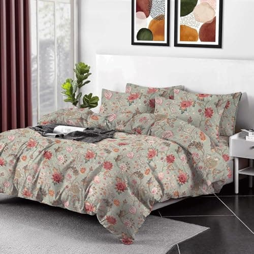 Image of EverSoft Super King Size Duvet Cover Set | 100% Egyptian Cotton 400 Thread Count | Reversible Floral Print Bedding Set with 2 Pillowcases | Ultra Soft Luxury Quilt Cover (220x260cm)
