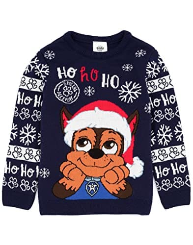 Image of Paw Patrol Christmas Jumper Kids | Girls Boys Santa Hat Chase Police Dog Festive Navy Knitted Sweater | Xmas Gifts for Him Her 3-4 Years