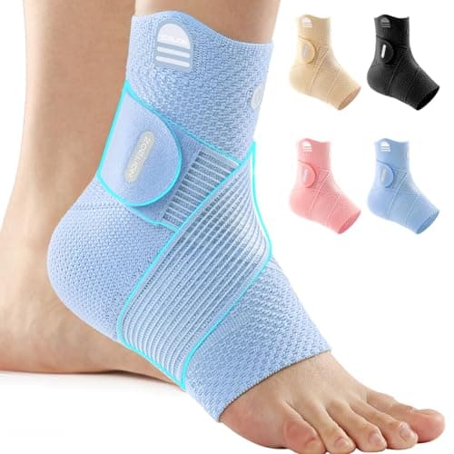 Image of ZOELION Ankle Support with Removable Unique Fishnet Strap, 3D Knit Actively Breathable Ankle Compression Support, Ankle Support for Ligament Damage, Achilles Tendonitis, Pain Relief &Recovery,Blue/M