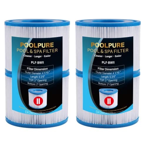Image of POOLPURE Type II Filter Cartridge, Pool Filter Compatible with Bestway 58094, Size 2, 10.6 x 13.6 cm (4.2 x 5.4 Inch) 4pack