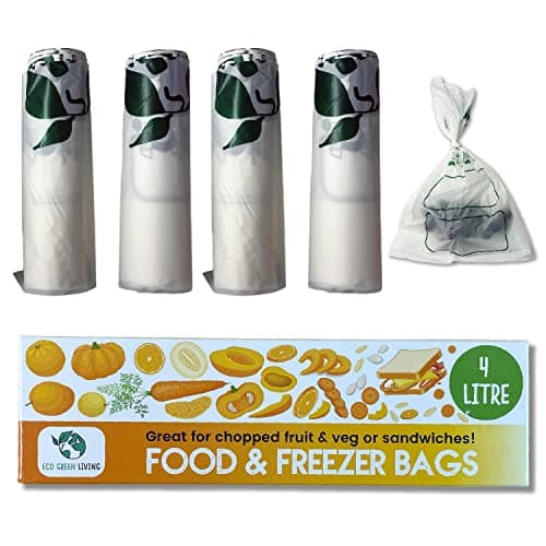 Image of Eco Green Living 4L Compostable Food & Freezer Bags, Eco Friendly, BPA Free, Plant-Based, Biodegradable Food Storage Bags for Meat, Vegetables & Fruit, Food Prep, Quad Pack, 100 Bags