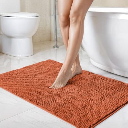 Image of Emma Barclay Noodle Soft Touch Non-Slip Bathroom Rug in Burnt Orange - Shower Mat 40x60cm