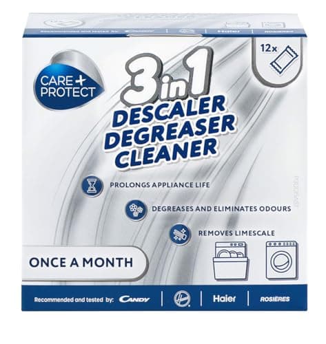 Image of Care+Protect 3 in 1 Washing Machine - Dishwasher Cleaner - Limescale Remover - Degreaser - Hygienic Cleaner - Universal - 12 Sachets for 12 Months Supply