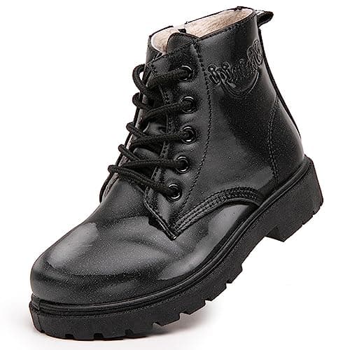 Image of WZRUISEN Boys and Girls' Boots Knight High Top Waterproof Shoes Fashion Side Zipper Cowhide Black 6