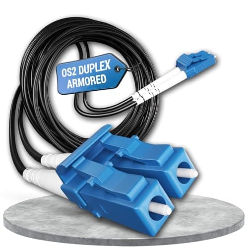 Image of Conectra® - 200m Armoured Fibre Optic Cable OS2 Duplex Breakout LC/UPC, Singlemode Patch Cable G657A2 9/125, LSZH Indoor/Outdoor, Fibre Extension Cable Reinforced Patch Network Industry ⌀3mm Black