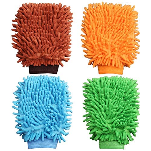 Image of Kuou 4 Pcs Car Wash Mitts, Double Sided Microfiber Mitts Super Absorbent Microfibre Gloves Microfibre Cloth for Car & Household Cleaning (Random Color)