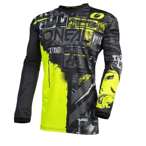 Image of O'NEAL | Motorcycle-Jersey | Motocross Enduro | Padded Elbow Protection, V-Neck, Breathable Fabrics | Element Jersey Ride | Adult | Black Neon-Yellow | Size M