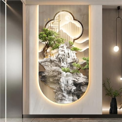 Image of LED Landscape Wall Painting with Soft Lighting, Tranquil Mountain and River Art for Bedroom, Living Room Wall Decor, Creative Landscape Wall Hanging Mural