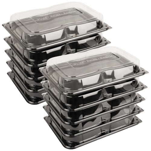 Image of delisupplies 10 x Ultimate Large Sandwich Platter with Lid, Unique Press Stud Secure Closing, Rectangle Food, Cake, Tray Set Black Base Clear Lid Serving Platters for Buffet, Catering, 460 x 310mm