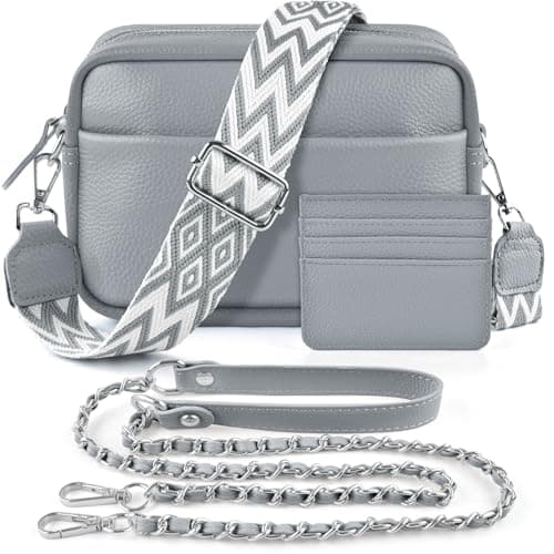 Image of BROTOU Crossbody Bag for Women, Leather Handbag & Shoulder Bag with Adjustable Wide Strap, Chain Strap & 3-Slot Card Holder, Camera Cross Body Bag for Lady Girl Shopping Daily Use (A-Grey)