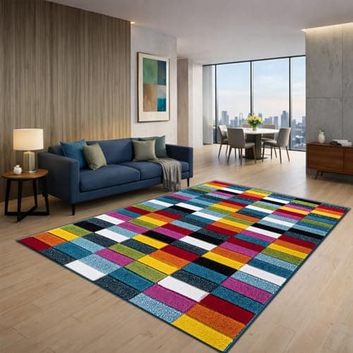 Image of renoazul® Multi Colour Area Rugs for Living Room, Hallway, Bedroom and Office, 200 x 290 cm, Cube, Soft Thick Pile Fluffy Thick Plush Polypropylene Carpet