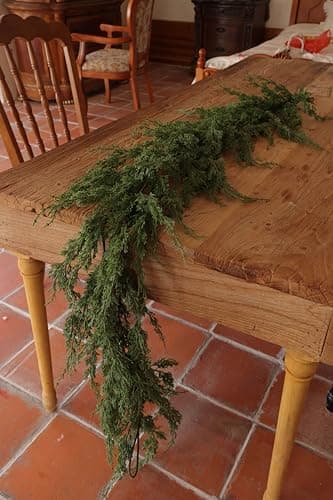 Image of Anna's Whimsy 1.85M Xmas Wreath, Real Touch Cedar Wreath, Green Artificial Pine Garland for Table, Mantle, Wall, Indoor, Outdoor(Pure Green)