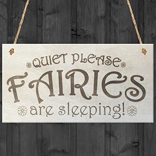 Image of Red Ocean Quiet Please Fairies Are Sleeping Wooden Hanging Plaque Shabby Chic Garden Sign