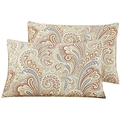 Image of STYHO 100% Egyptian Cotton Decorative Floral Printed Pillow Cases 2 Pack Rectangular Standard Size Pillow Cover Envelope Closure for Hair and Skin(Gold,50 x 75cm)