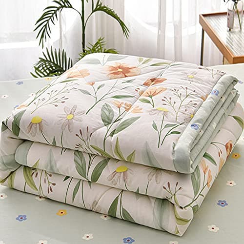 Image of Chickwin Quilted Bedspread for Single Double Size, 180x200cm Green Floral Printed Pattern Bedding Coverlets Lightweight Summer Bed Throws Comforter Soft Luxury Sofa Blanket for All Season