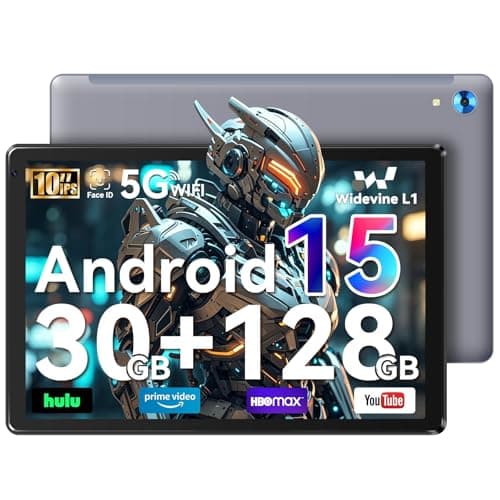 Image of Whitedeer 10 inch Android 15 Tablet, Android Tablet with 30GB+128GB+1TB, Face ID, 5MP 8MP Camera, Split Screen, 1280x800 IPS Display, 5000mAh Battery, WiFi 6 5G 2.4G, Bluetooth 5.3, Widevine L1, Gray