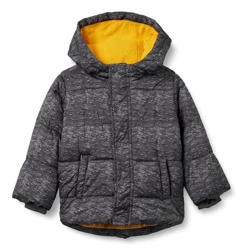 Image of Amazon Essentials Boys' Heavyweight Hooded Puffer Jacket, Charcoal Heather, 6-7 Years
