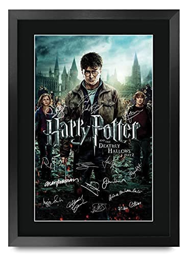 Image of HWC Trading Deathly Hallows Part 2 Harry Potter The Cast Daniel Radcliffe Emma Watson Rupert Grint Gifts Printed Poster Signed Autograph Picture for Movie Memorabilia Fans - A3 Framed