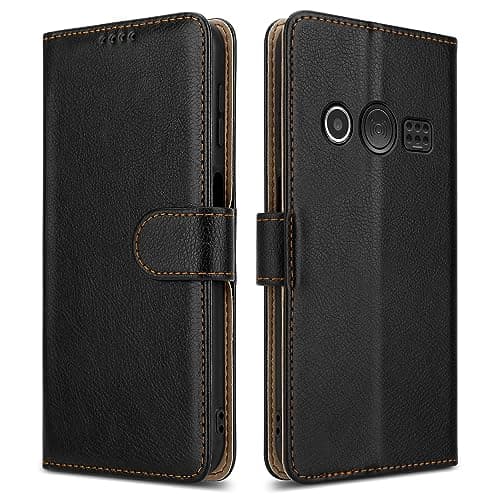 Image of PIXFAB For Doro 1380 Leather Phone Case, Magnetic Closure Full Protection Book Folio Design, Wallet Case Cover [Card Slots] and [Kickstand] For Doro 1380 - Black