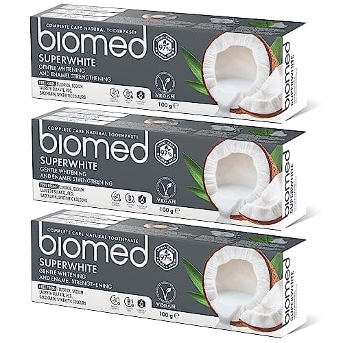 Image of Biomed Superwhite 97% Natural Whitening Toothpaste | Enamel Strengthening | Coconut Flavour, Vegan, SLES Free 100g (Pack of 3)