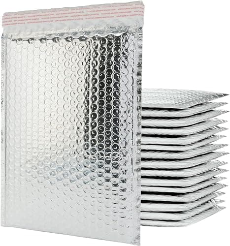 Image of Bubble Mailer 100 Pack, Metallic Foil Bubble Mailers, Waterproof Self Seal Adhesive Shipping Bags, Cushioning Padded Envelopes for Shipping, Mailing, Packaging, Bulk (Silver,120x165mm)