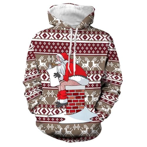 Image of Generisch 2026 Christmas Christmas Jumper Men Casual Loose Neck Comfortable Hooded Christmas Reindeer, gray, XL