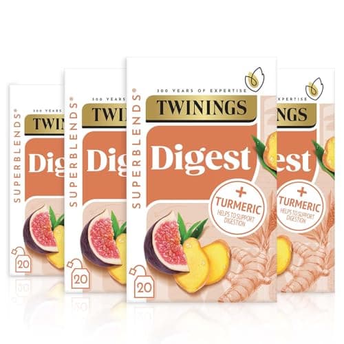 Image of Twinings Superblends Digest - Ginger & Turmeric Herbal Infusion with Fig, Fruit Tea for Normal Digestion, 80 x Biodegradable Tea Bags