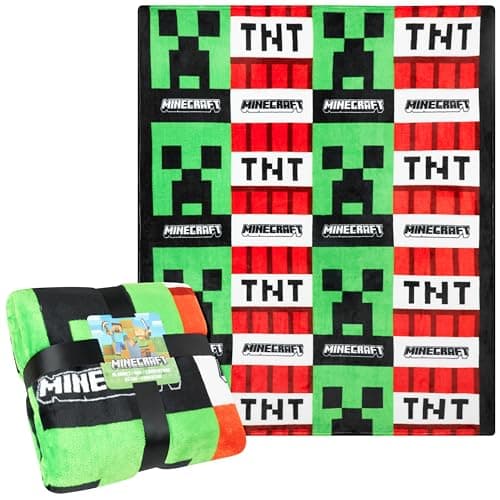 Image of Minecraft Fleece Blanket Bedroom Decor Bed Sofa Throw Super Soft Cosy Creeper Plush Comforter 156 x 128cm for Bedroom Travel Sleepover Gamer Gifts