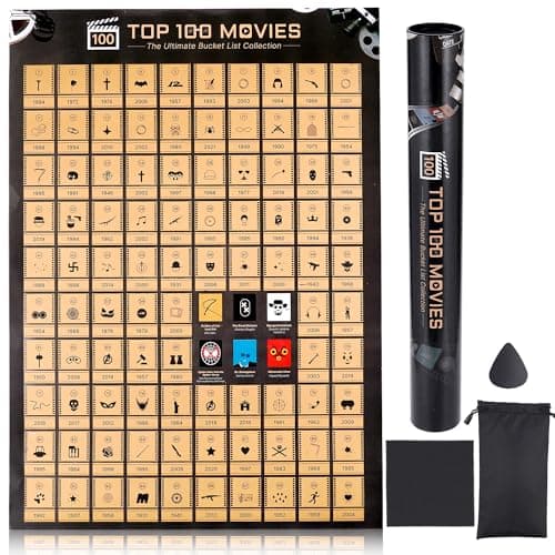 Image of Tpudn Top 100 Movies Scratch Off Poster, A2 Size Movie Posters, Must See Movie Challenge with Scratcher Included & Gift Tube, Gift for Movie Lovers - Ideal for Anniversary, Christmas etc