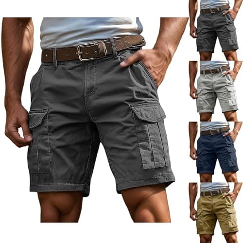 Image of Cargo Combat Shorts for Men UK Casual Summer Cargo Half Pants with Multi-Pockets Breathable Chino Utility Casual Comfort Stretch Workwear Shorts No Belt Summer Outdoor Hiking Pants for Men Dark Gray
