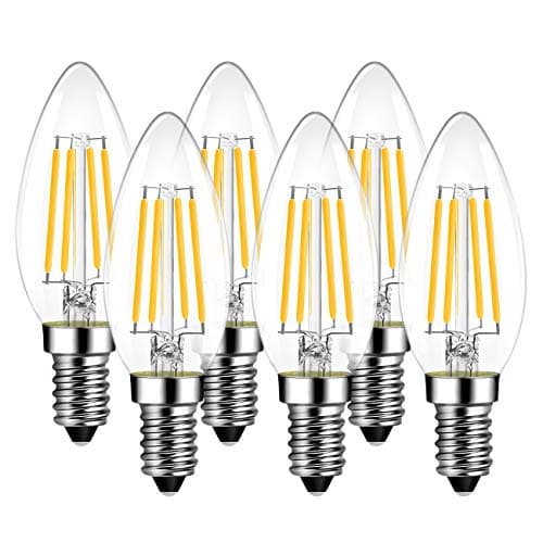 Image of LVWIT Daylight E14 LED Candle Filament Light Bulbs,40W Incandescent Equivament,C35 Edison Screw (SES) Candle Bulbs,470Lm,6500K, 4W Candle Glass Vintage LED, Non-Dimmable(6 PCS)