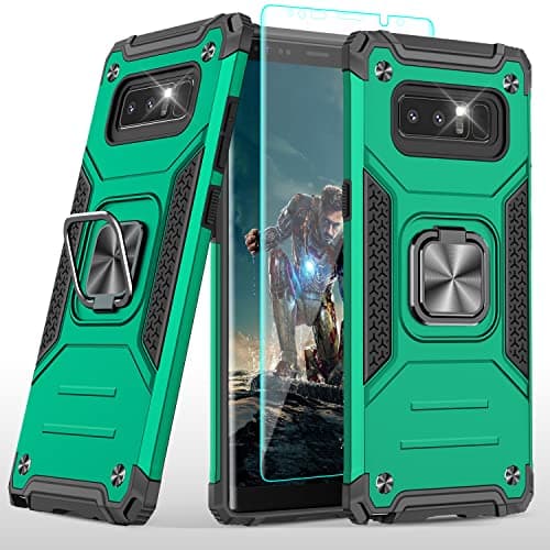 Image of YmhxcY Compatible with Galaxy Note 8 Case with 3D Curved Screen Protector,Armor Grade Cases with Rotating Holder Kickstand Non-Slip Hybrid Case For Samsung Galaxy Note 8 6.3" KK Dark Green