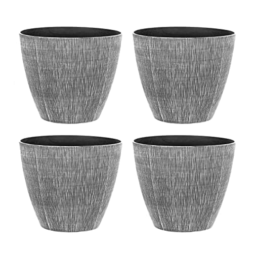 Image of simpa Allure Textured Plastic Planters WHITE Set of 4 Pots - 33cm (H) x 38cm (Diameter)