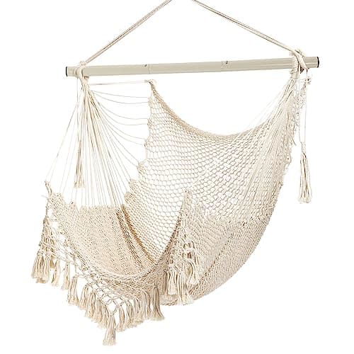 Image of Hammock Chair,Max 150kg, Large Hanging Chair, Soft Cotton Rope Swing Chair With High Load-Bearing Metal Rod,Indoor Outdoor Garden Yard Living Room…