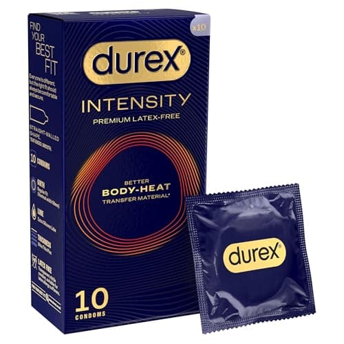 Image of Durex Intensity Condoms, 10s, Regular Fit, Better Body Heat Transfer, Latex Free, Ultra Thin Plus, Our Thinnest Condom Yet, Transparent, Moulds to Your Shape